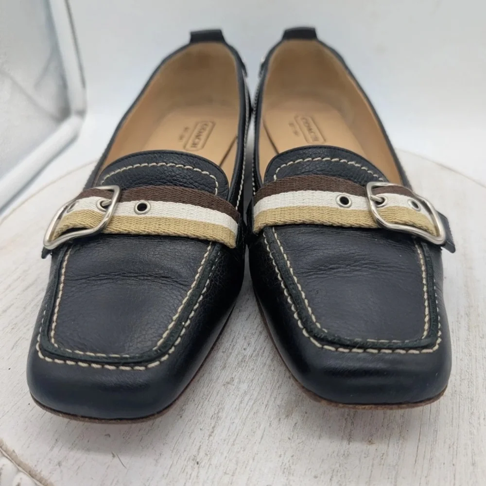Coach Vintage Lia P481 Black Leather Buckle Loafers Woman 9.5